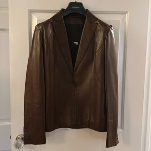 Costume National Luxe Vintage Brown Leather Shirt Jacket Size 42
